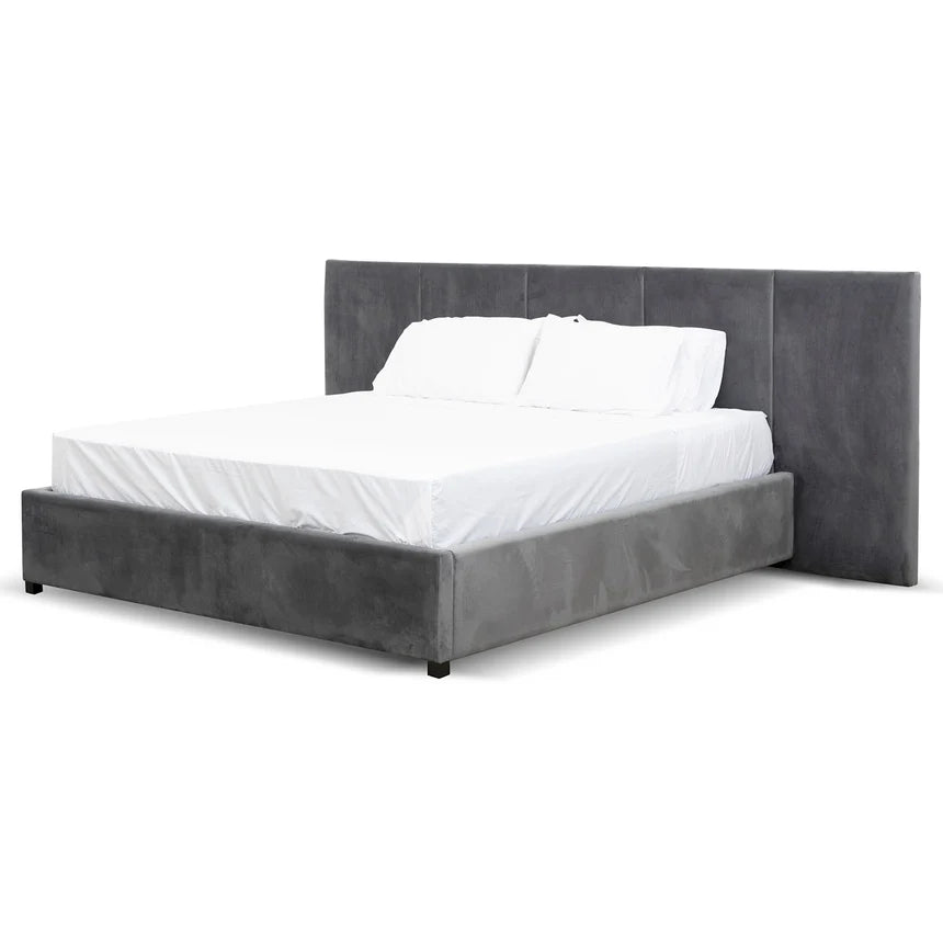 Royal King Bed Frame - Charcoal Velvet with Storage