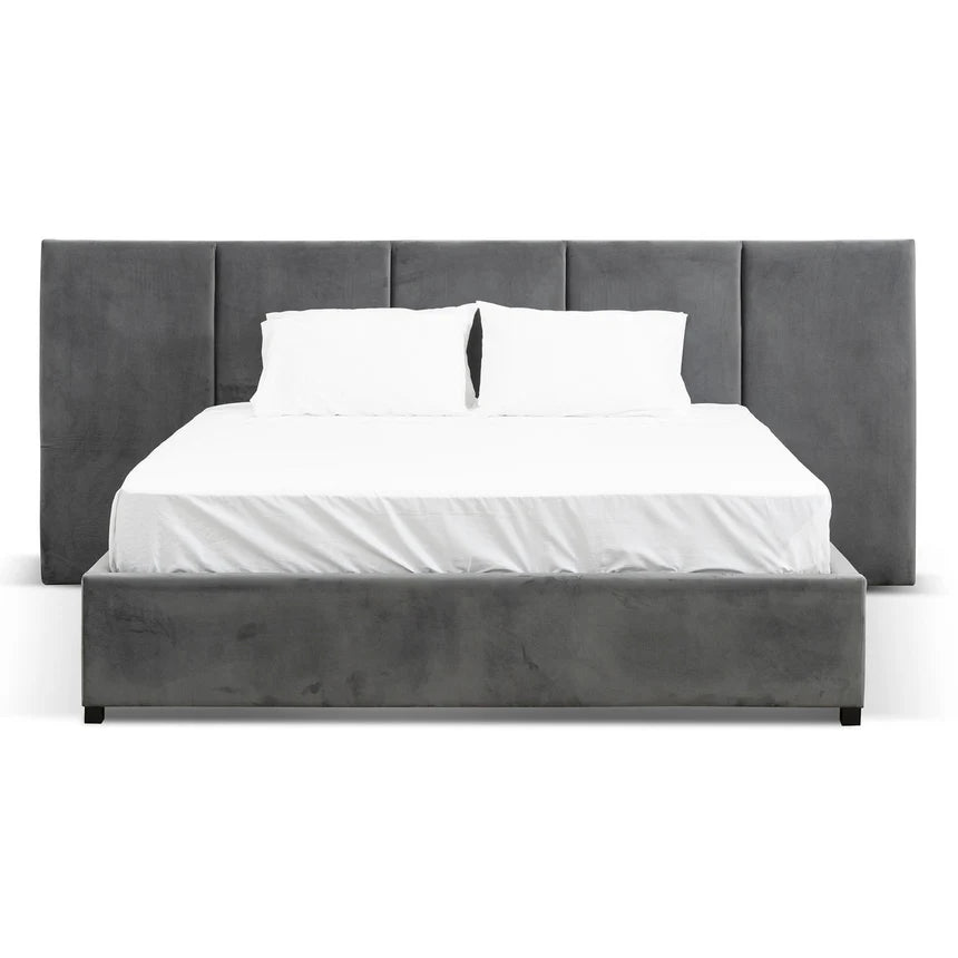 Royal King Bed Frame - Charcoal Velvet with Storage