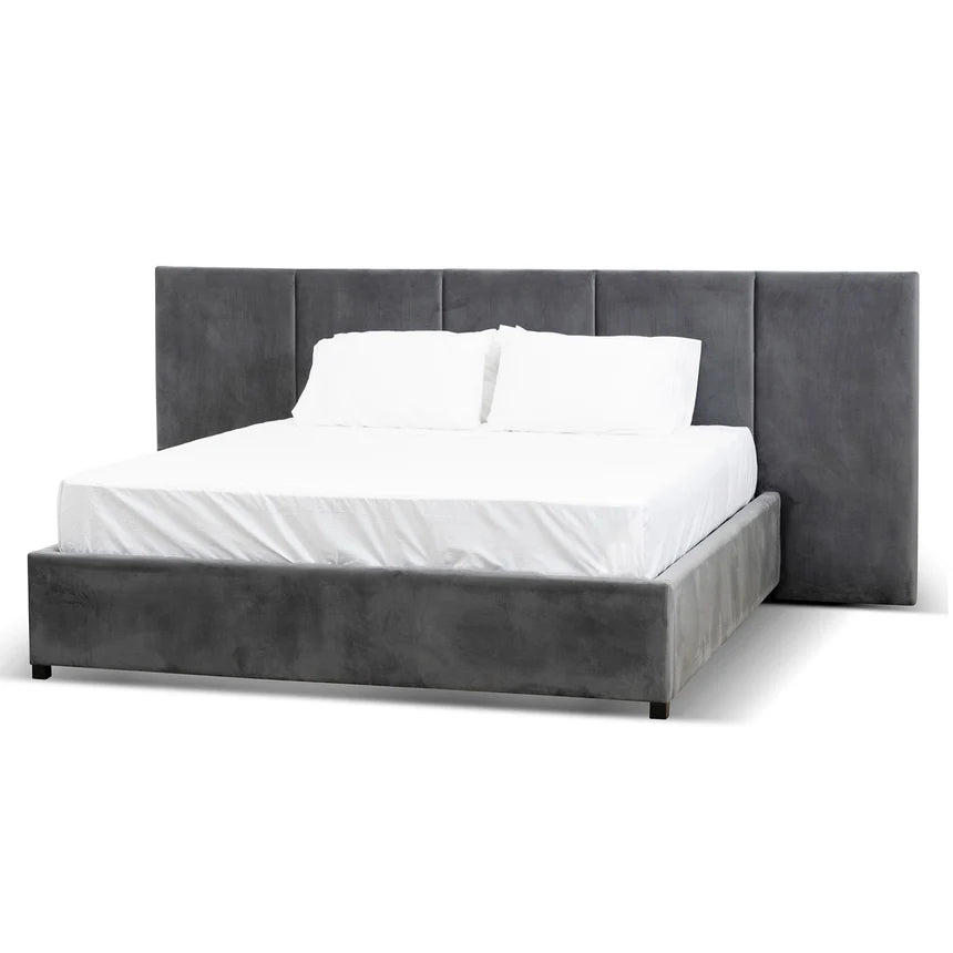 Royal King Bed Frame - Charcoal Velvet with Storage