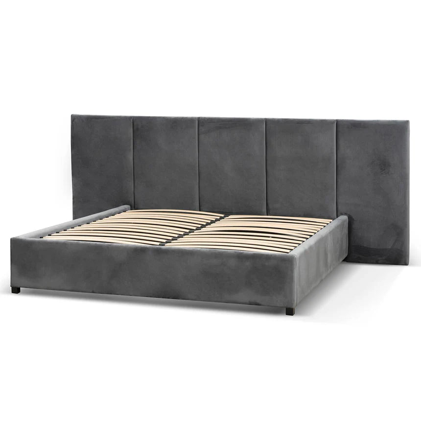 Royal King Bed Frame - Charcoal Velvet with Storage