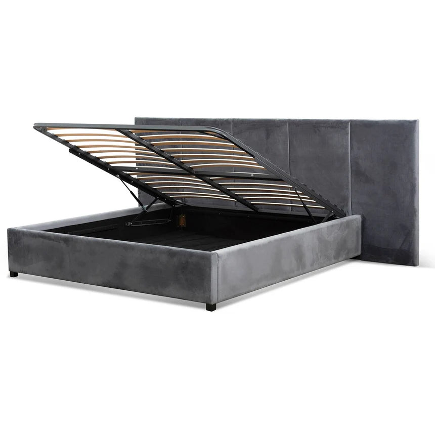 Royal King Bed Frame - Charcoal Velvet with Storage