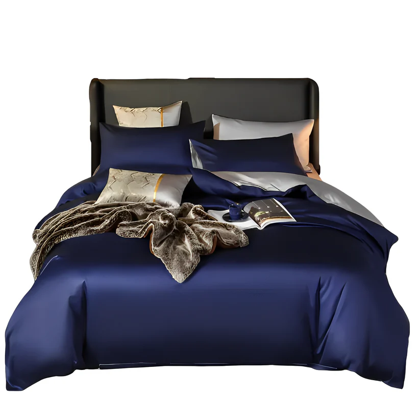 Royal Navy Blue/ Light Grey Full Set Bedspread - 6Pcs Set