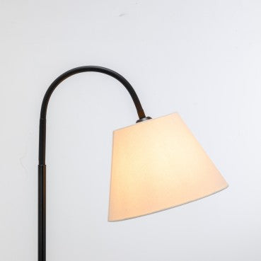 Rubberwood Lamp with Matte Black Table - White Linen Shade