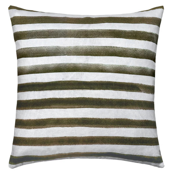 Rumi Striped Khaki Green Linen Cushion - 50X50cms