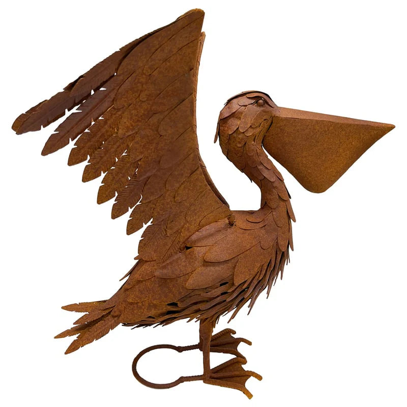 Rust Flapping Pelican Statue 50cms