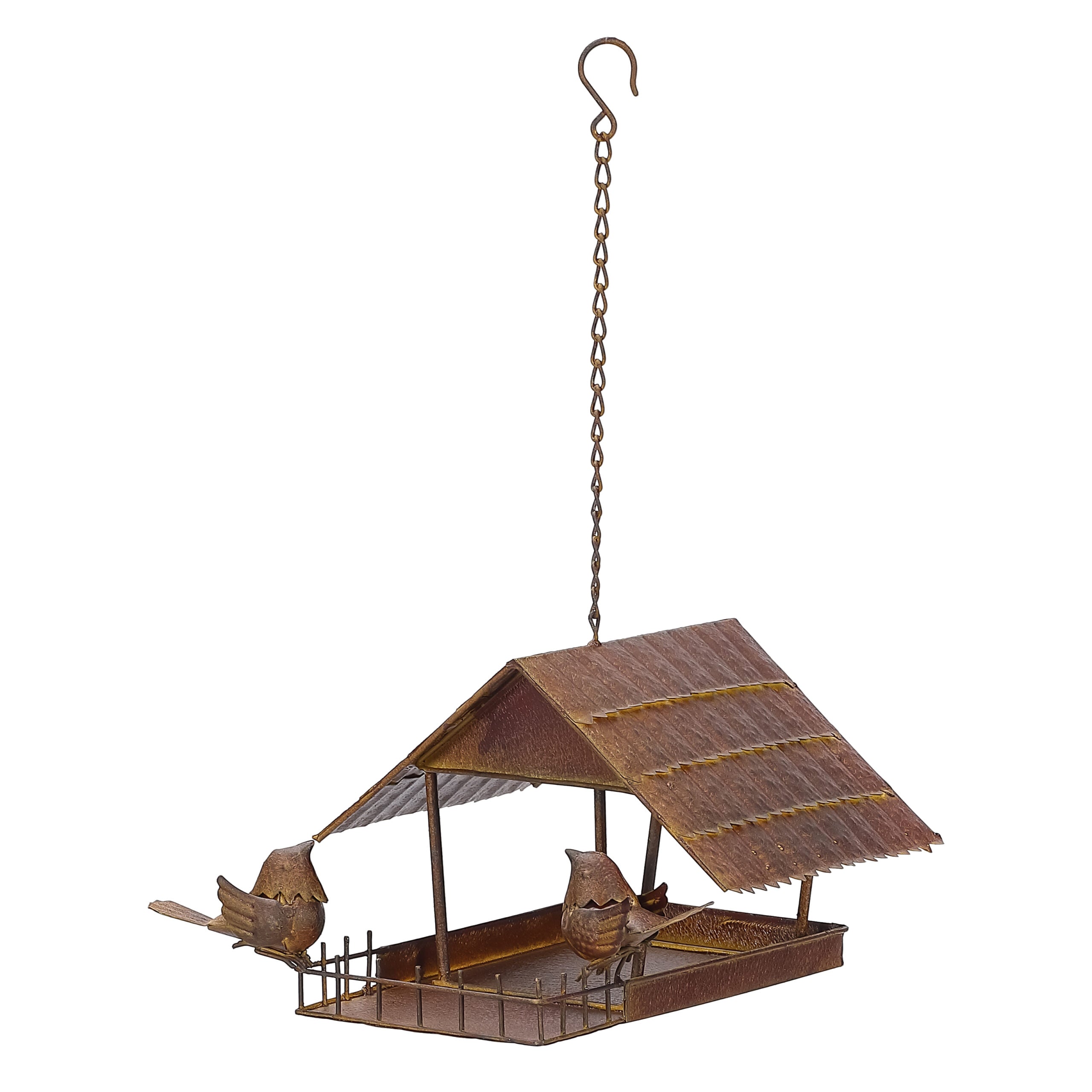 Rust Hanging Birdhouse with 2 Birds - 29x29x42-70cms