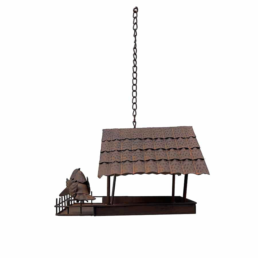 Rust Hanging Birdhouse with 2 Birds - 29x29x42-70cms