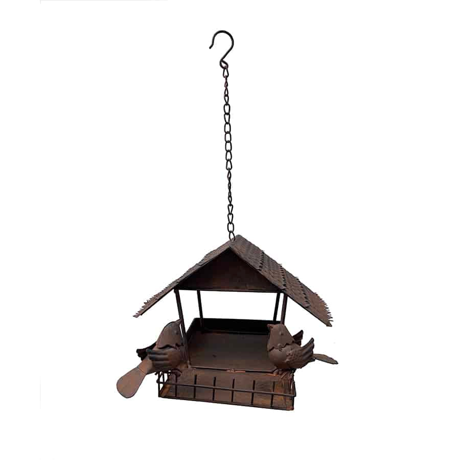 Rust Hanging Birdhouse with 2 Birds - 29x29x42-70cms