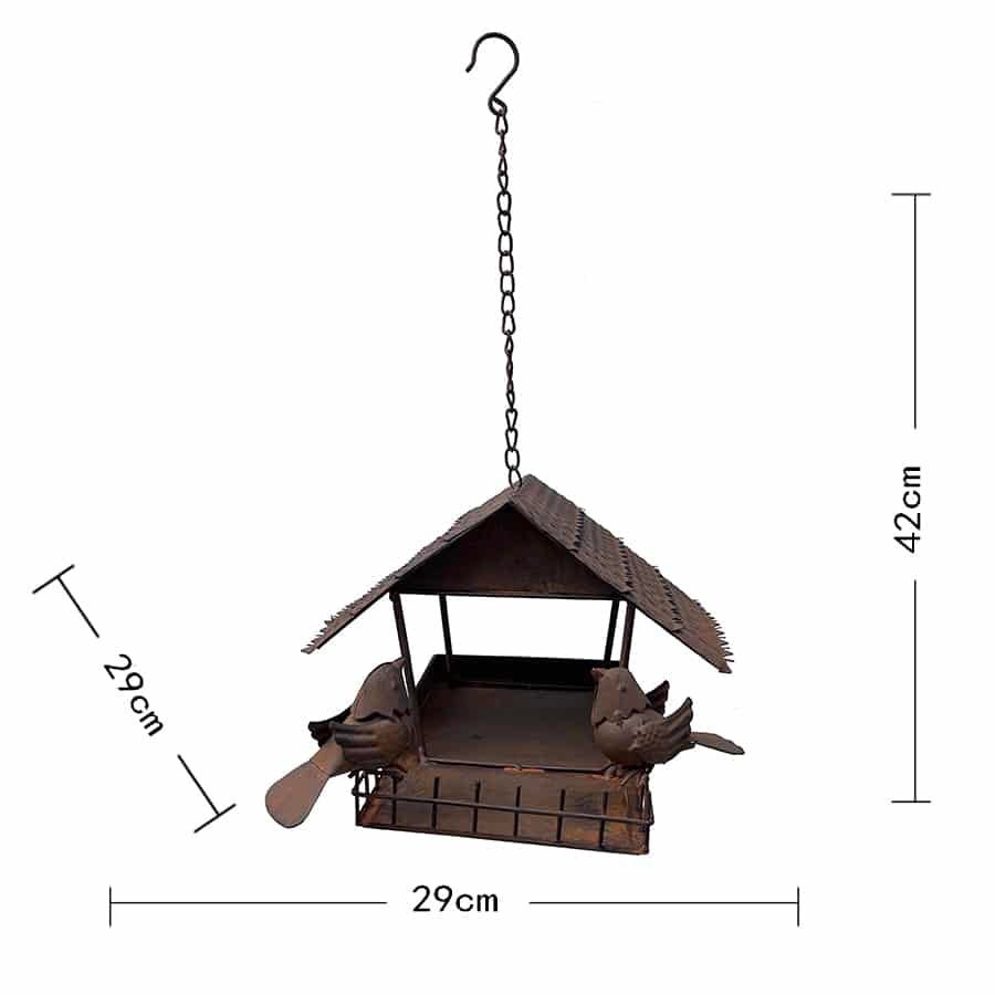 Rust Hanging Birdhouse with 2 Birds - 29x29x42-70cms