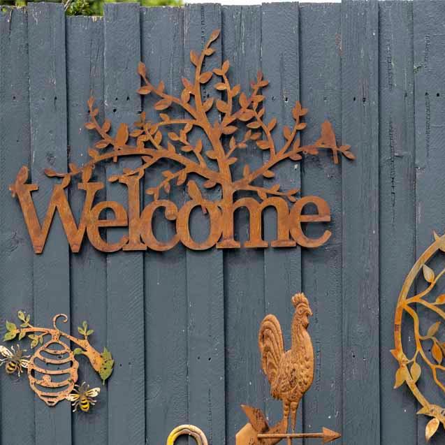 Rust Laser Cut Welcome Tree Wall Art - 90cms