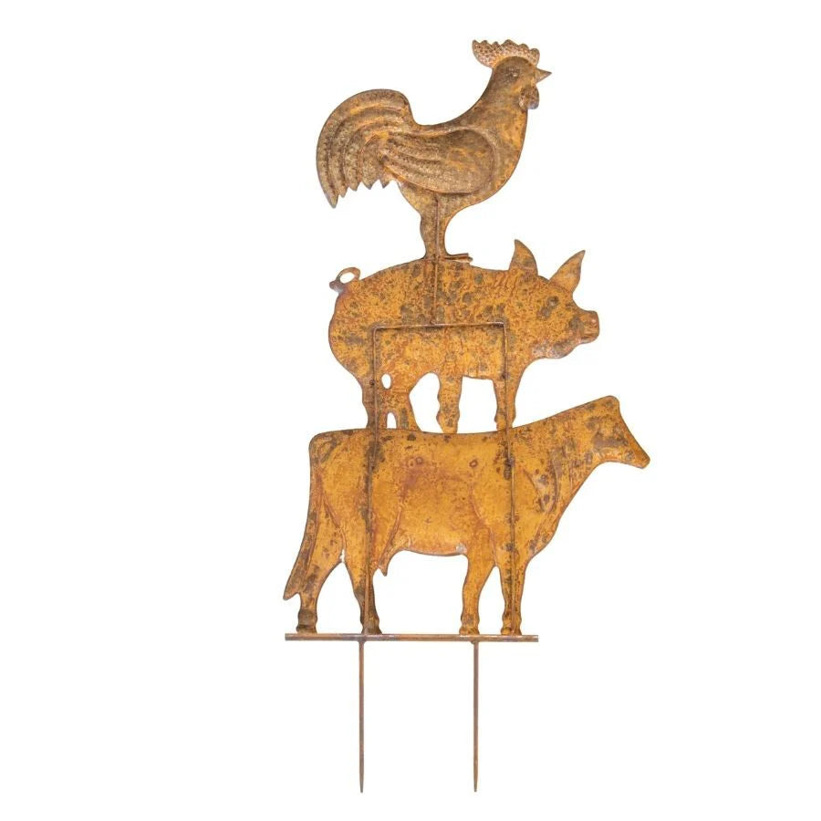 Rust Metal Farm Animal Tower Garden Stake 77cms