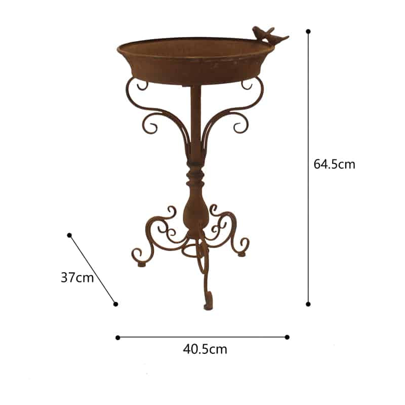 Rust Pressed Metal Bird Bath - 40x37x64.5cms