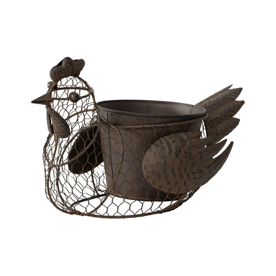 Rustic Chicken-Wire Chook With Pot & Handle