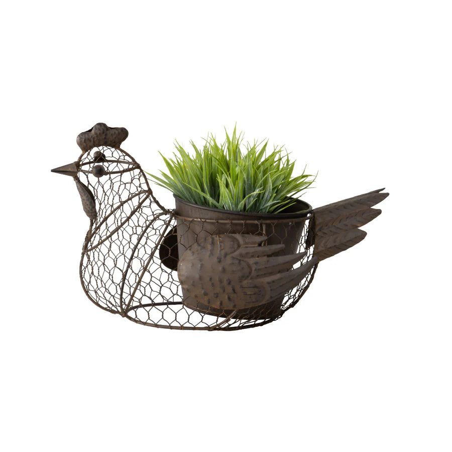 Rustic Chicken-Wire Chook With Pot & Handle