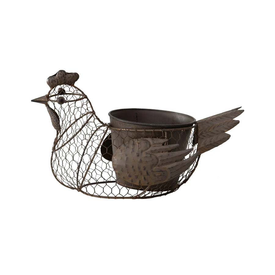 Rustic Chicken-Wire Chook With Pot & Handle