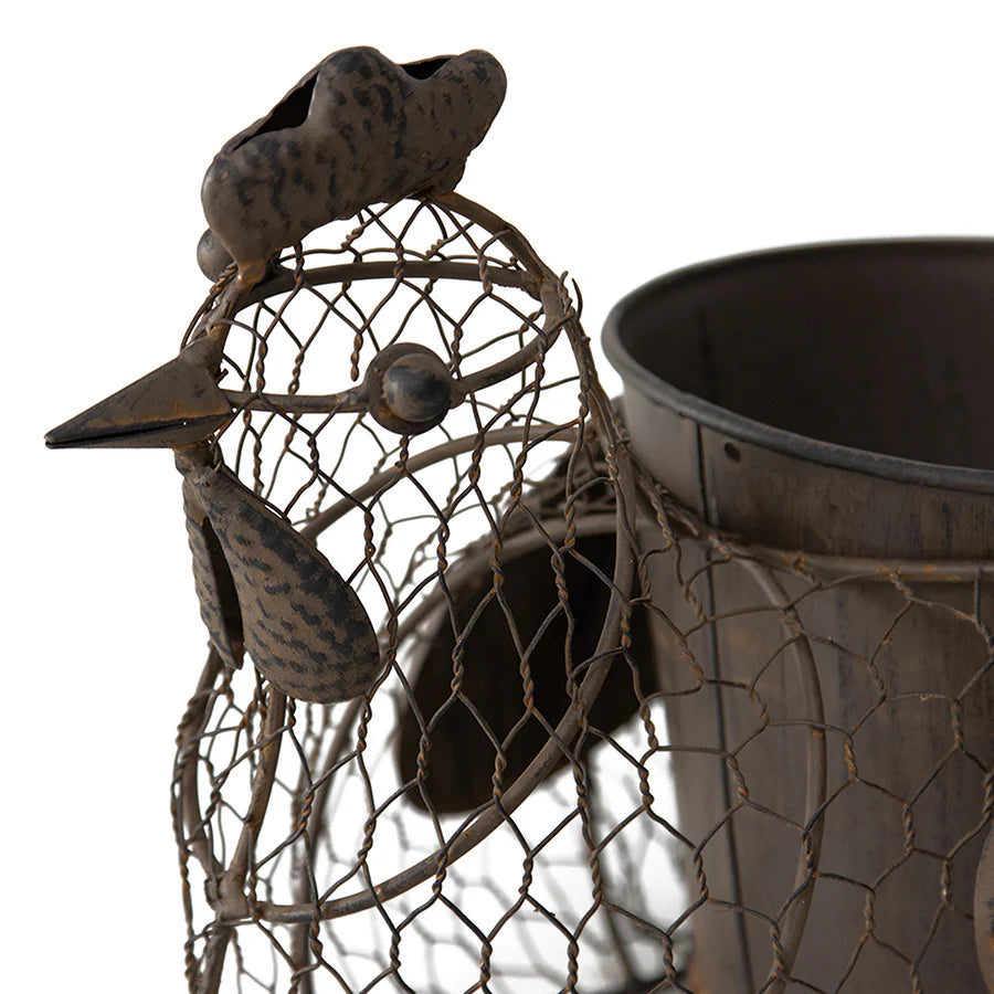 Rustic Chicken-Wire Chook With Pot & Handle