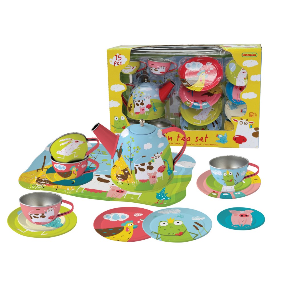 Rustic Farm Tin Tea Set - 15-Piece Playtime Collection