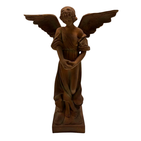 Rustic Iron Angel Statue XL with Wings Garden Decor