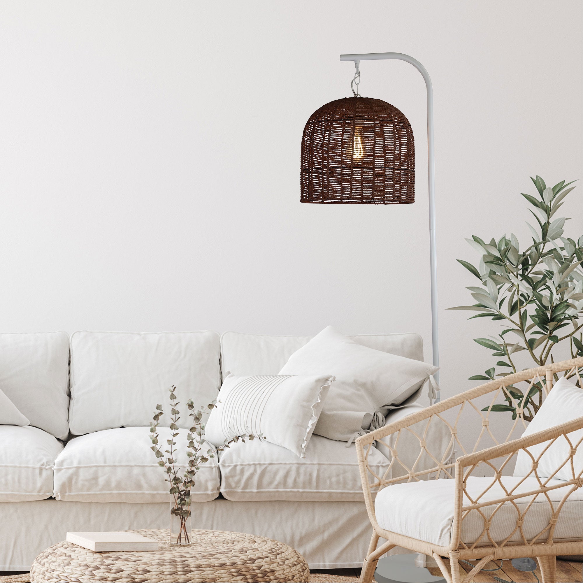 Rustic Jess Rattan White Base Floor Lamp (Available in 2 Colors)