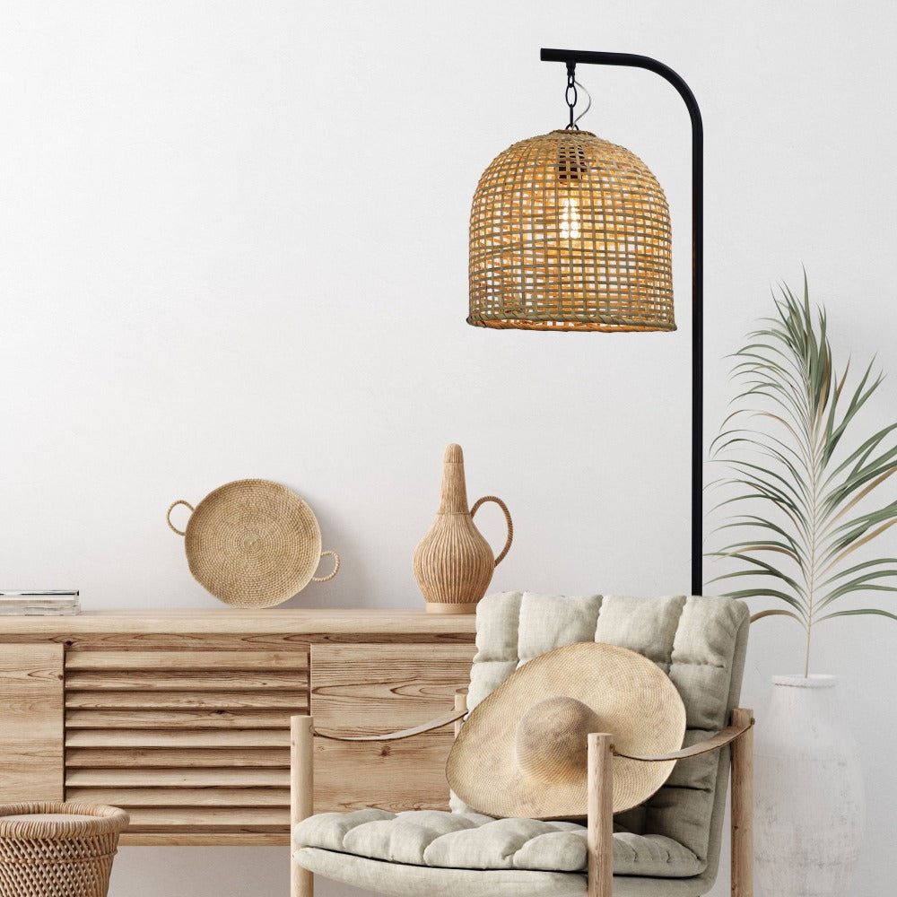 Rustic Jess Rattan Black Base Floor Lamp (Available in 2 Colors)