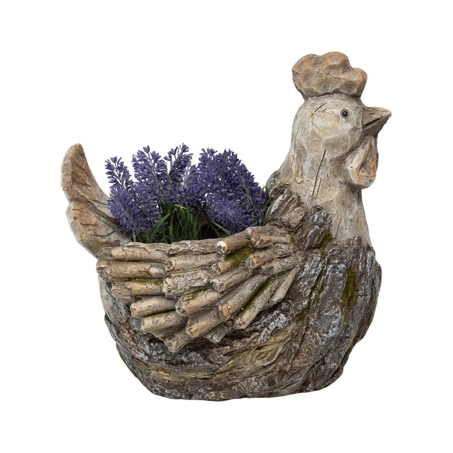 Rustic Rooster Planter with Hole & Plug - 30x25x32cms