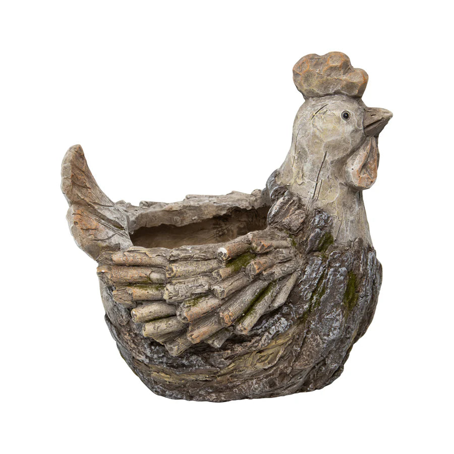 Rustic Rooster Planter with Hole & Plug - 30x25x32cms