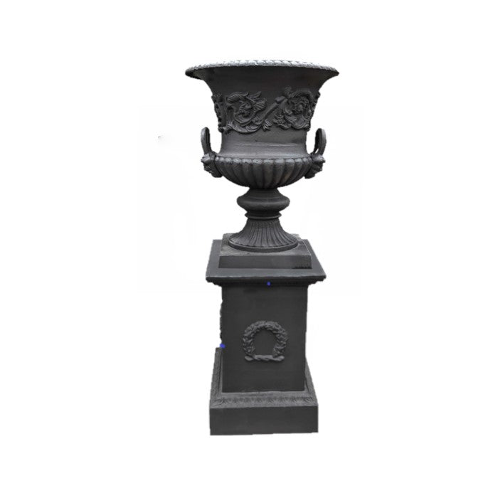 Rustic Urn Milano Base Cast Black Garden Decor