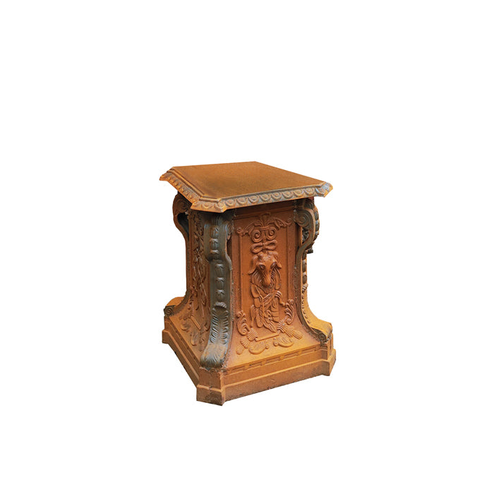 Rustic Urn Romano Base Cast Iron - Natural Rust