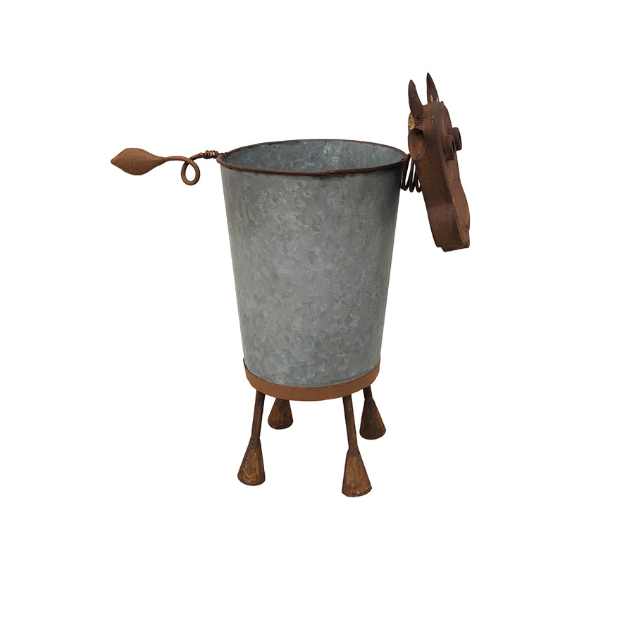 Rusty Cow Planter with Galv Pot - 37cms