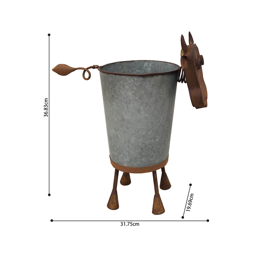 Rusty Cow Planter with Galv Pot - 37cms