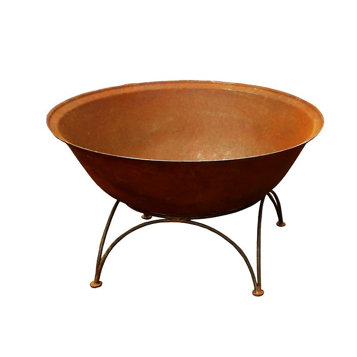 Rusty Metal Bowl Fire Pit With Stand - 72cms