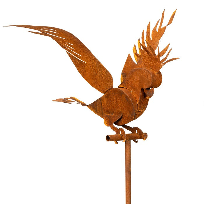 Rusty Metal Wings Spread Cockatoo Garden Stake