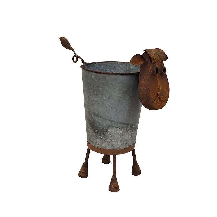 Rusty Sheep Planter with Galv Pot - 34cms