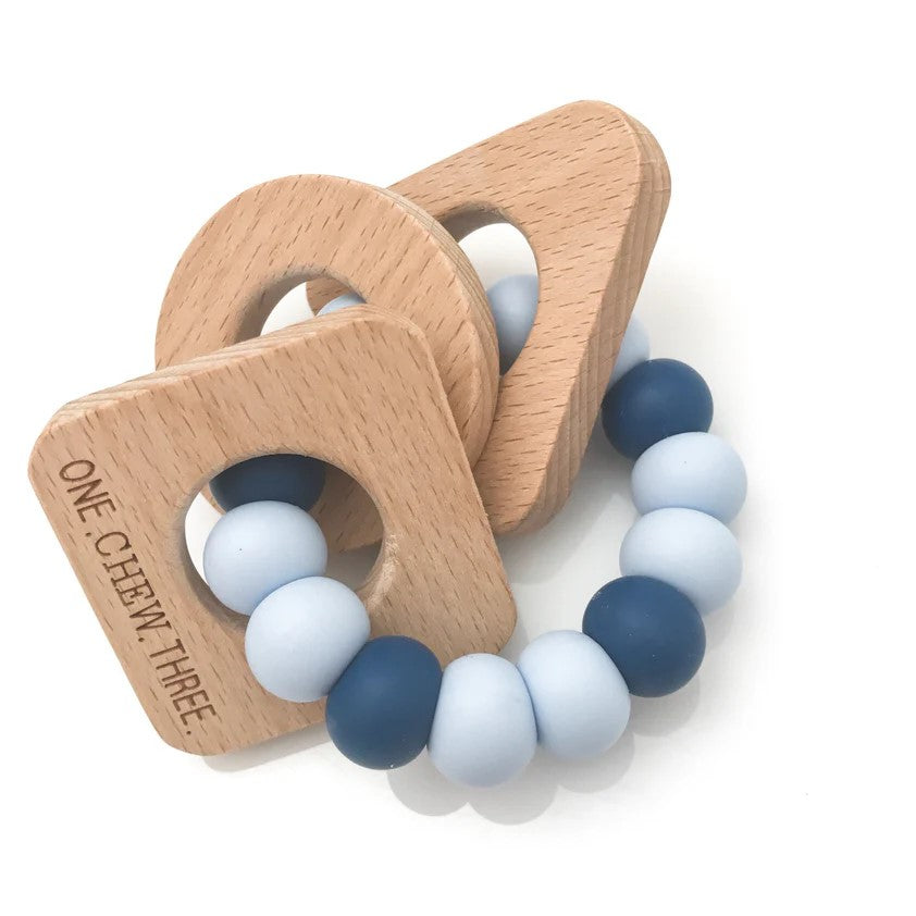 Personalised SHAPES Silicone and Wood Teether (Available in 6 Colours)