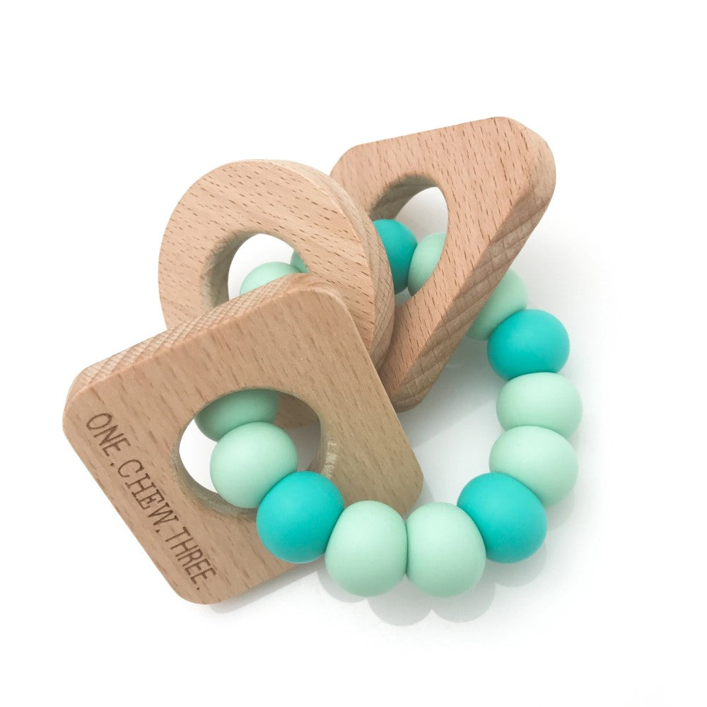 Personalised SHAPES Silicone and Wood Teether (Available in 6 Colours)