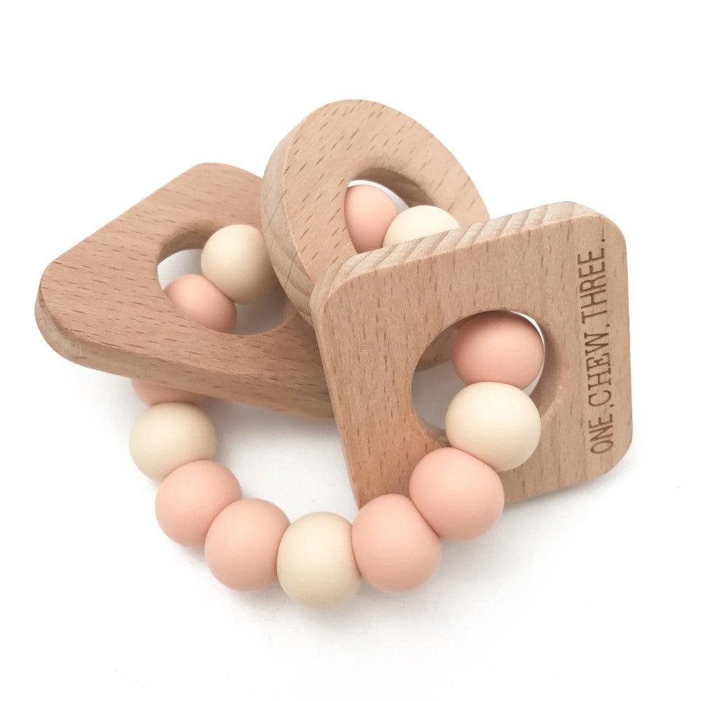 Personalised SHAPES Silicone and Wood Teether (Available in 6 Colours)