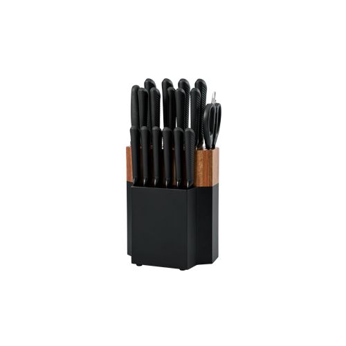 SS Black Blade Kitchen Knives 18pc Block Set