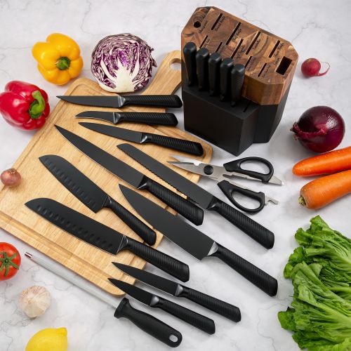 SS Black Blade Kitchen Knives 18pc Block Set