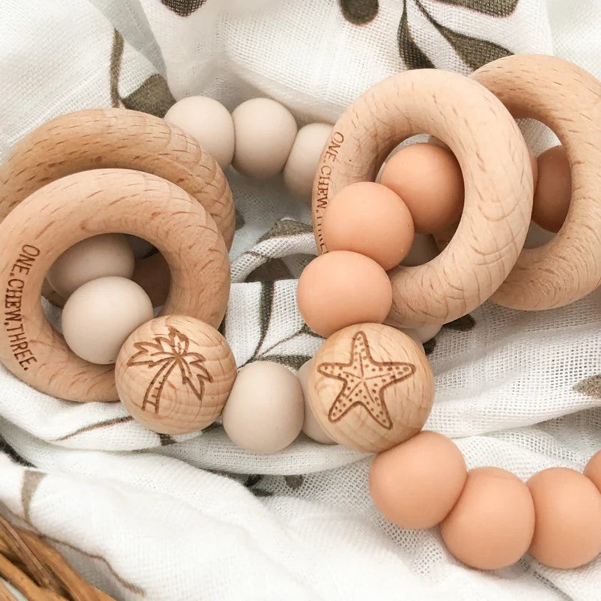 SUMMER Silicone and Wood Rattle Teether (Available in 2 Designs)