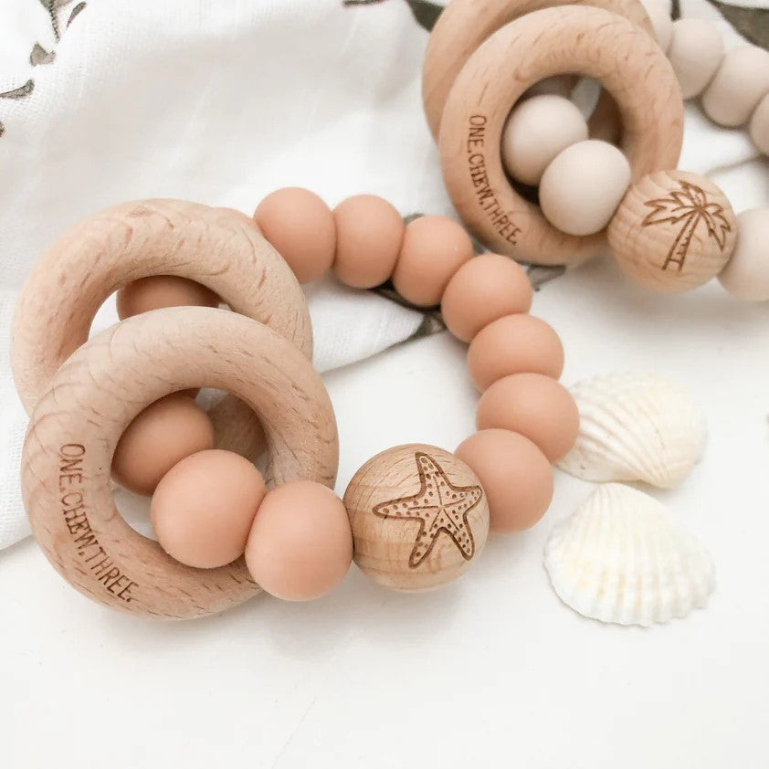 SUMMER Silicone and Wood Rattle Teether (Available in 2 Designs)