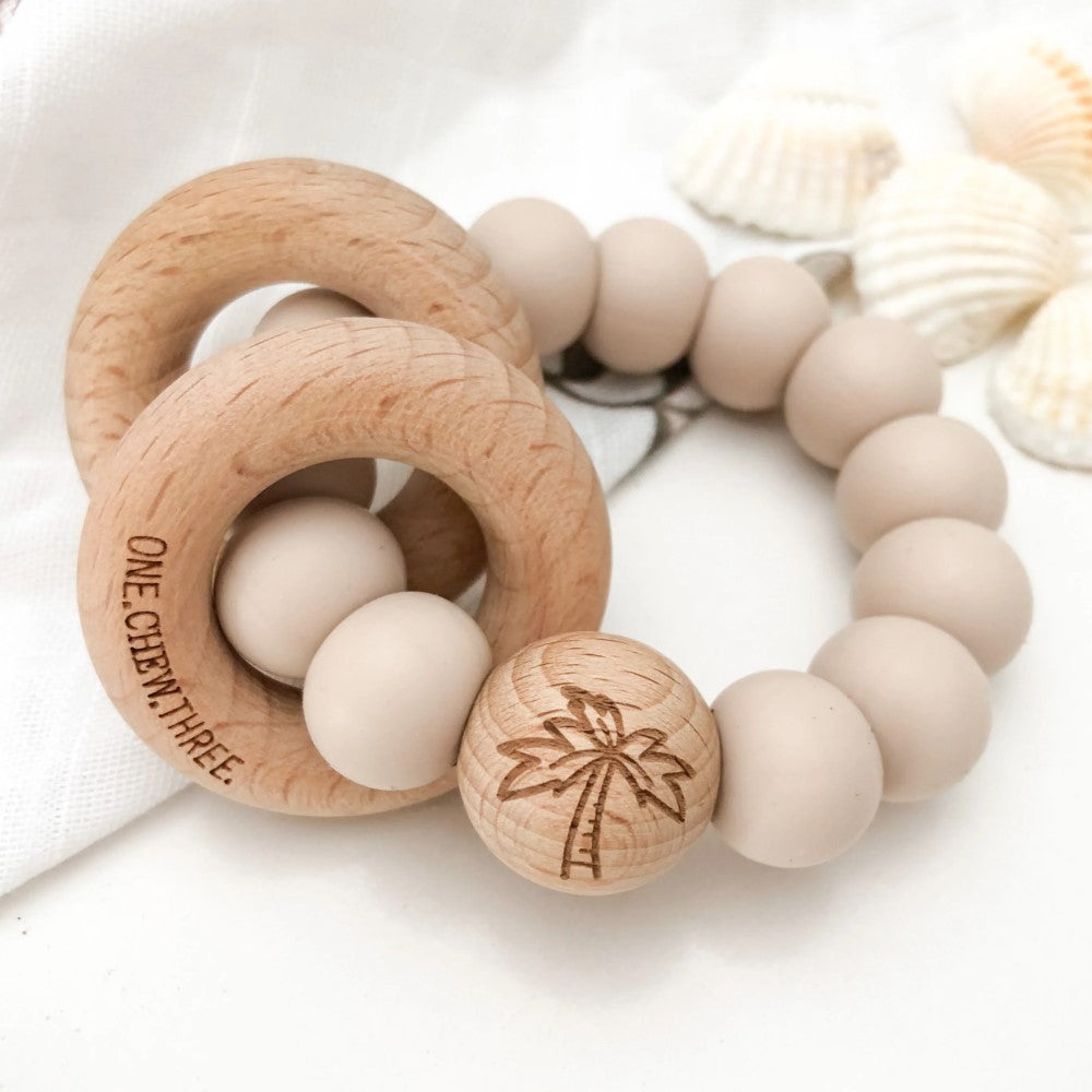 SUMMER Silicone and Wood Rattle Teether (Available in 2 Designs)