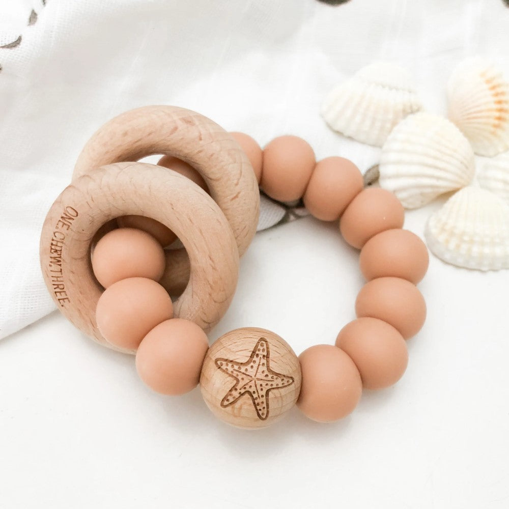 SUMMER Silicone and Wood Rattle Teether (Available in 2 Designs)