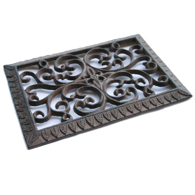 Scroll Cast Iron Rectangle Trivet - Antique Rust