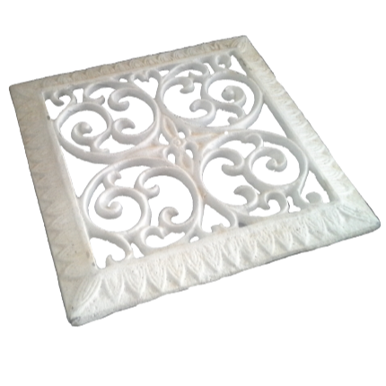 Scroll Cast Iron Square Trivet - Antique White