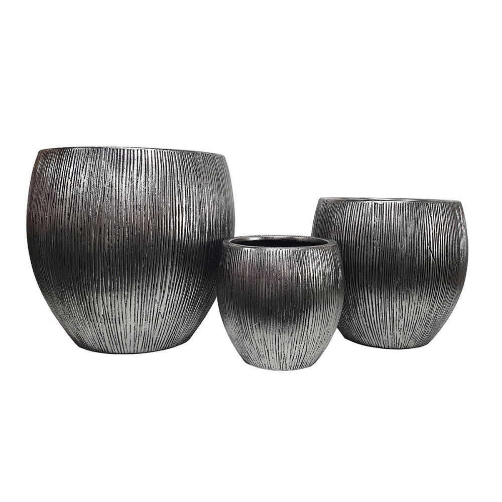 Sculpted Horizon Botanical Silver Plant Pot - Set of 3