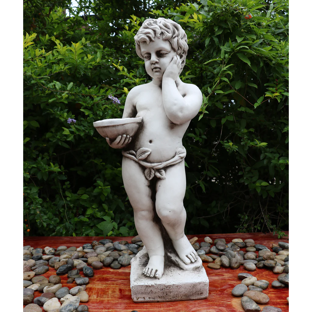 Sculpted Cherub Bowl Holder Garden Sculpture