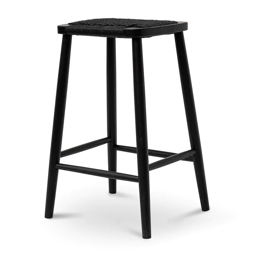 Sculpted Wooden Bar Stool - Black