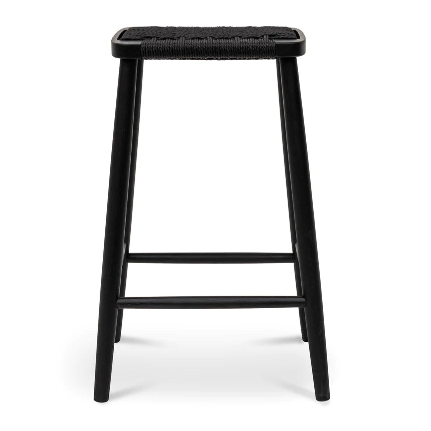 Sculpted Wooden Bar Stool - Black