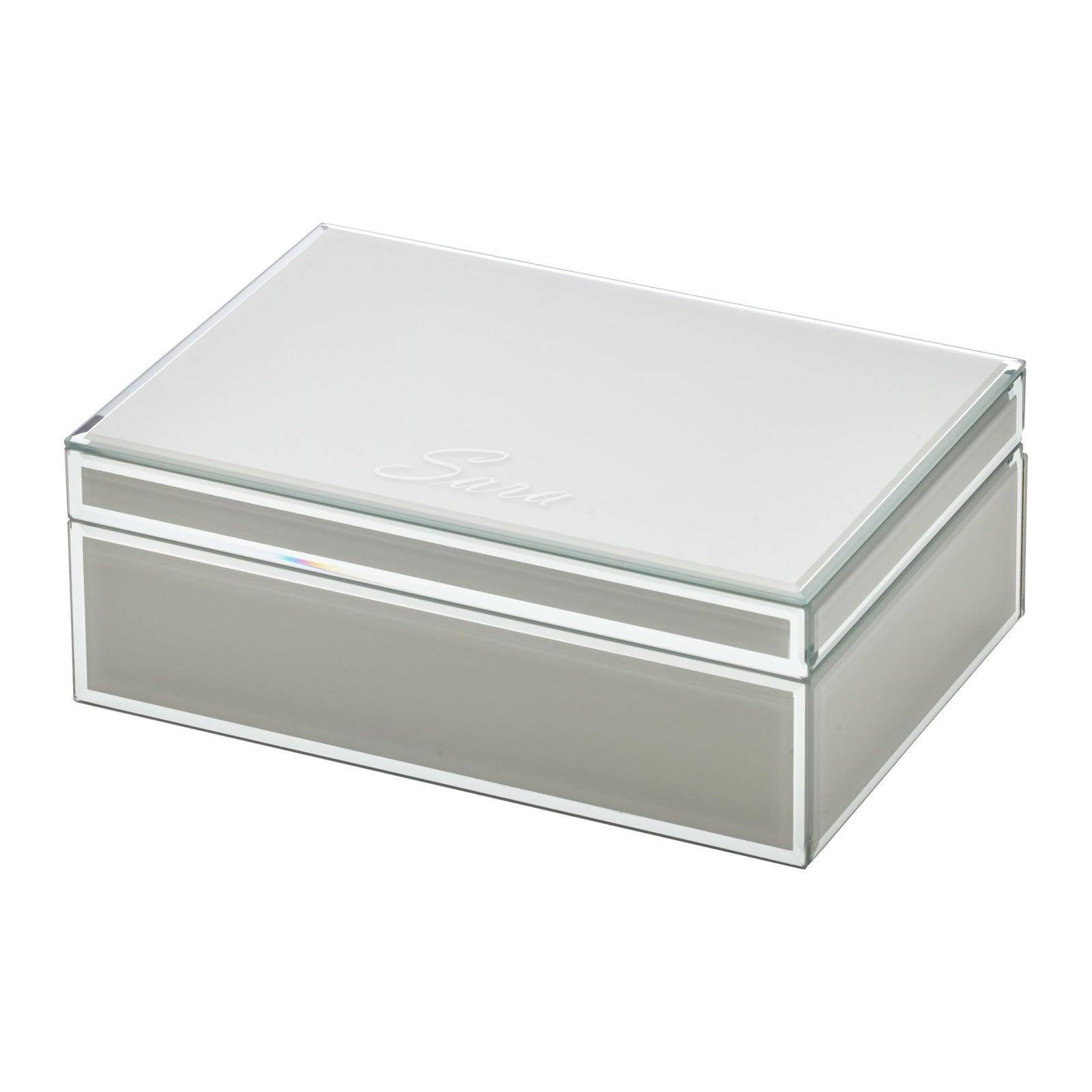 Personalised Selena Mirrored Jewellery Box Large Cool Grey