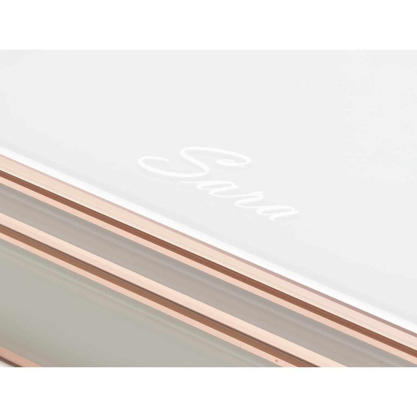 Personalised Selena Mirrored Jewellery Box Large White & Rose Gold